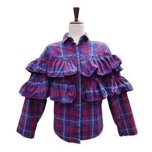 Vintage Western Ruffle Blouse Size XL/2XL Prairie Frontier Cowgirl Plaid Rodeo